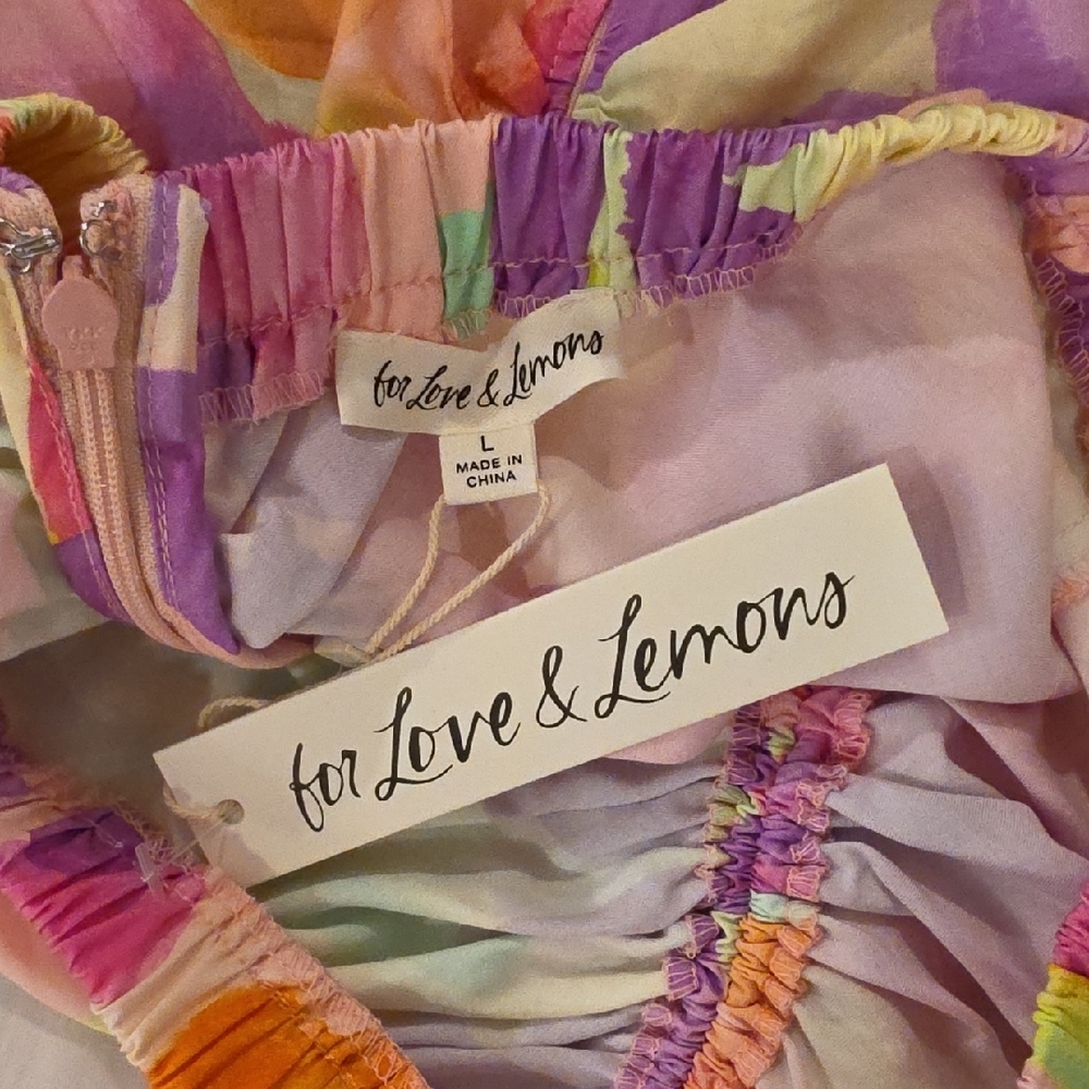 For Love And Lemons Pink,Orange,purple print midi ruched Skirt size L  NWTS - Picture 8 of 10
